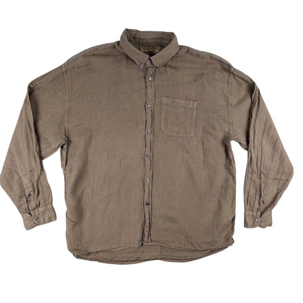 Abercrombie & Fitch Shirt Mens XXL Brown‎ 100% Linen Button Down Long Sleeve A&F - Picture 2 of 9